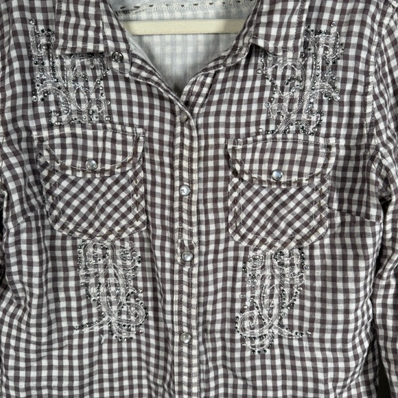 Miss Me Flannel Brown and White Plaid Button Down Shirt - Picture 4 of 8